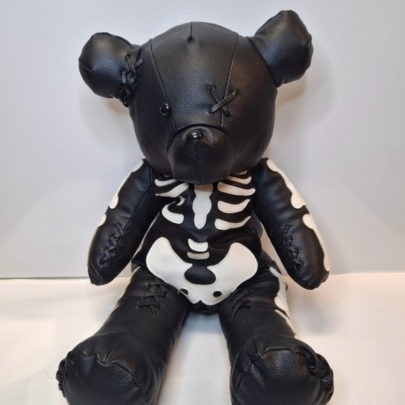 Dolls Kill Handbags - Dolls Kill Black Skeleton Teddy Bear leather backpack with strap
